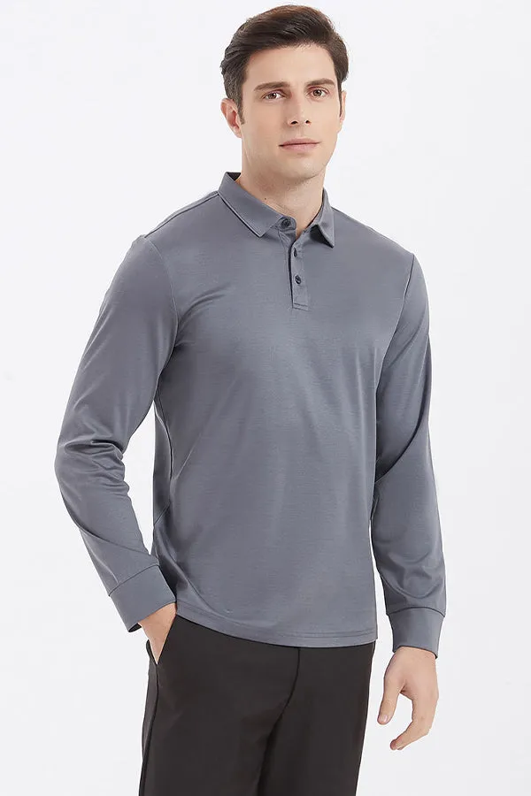 Casual non-iron t-shirt men's long-sleeved shirt collar polo shirt