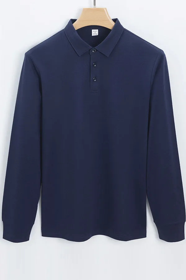 Casual non-iron t-shirt men's long-sleeved shirt collar polo shirt