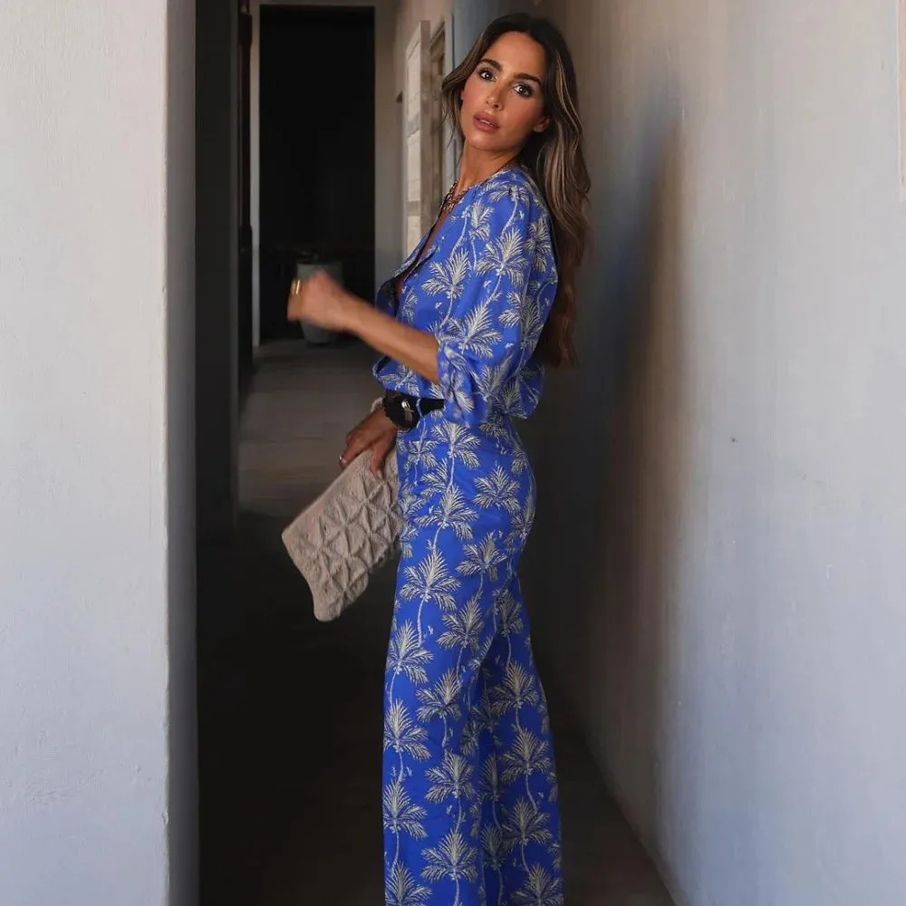 Casual Versatile Round Neck - Wide Leg Pants Set