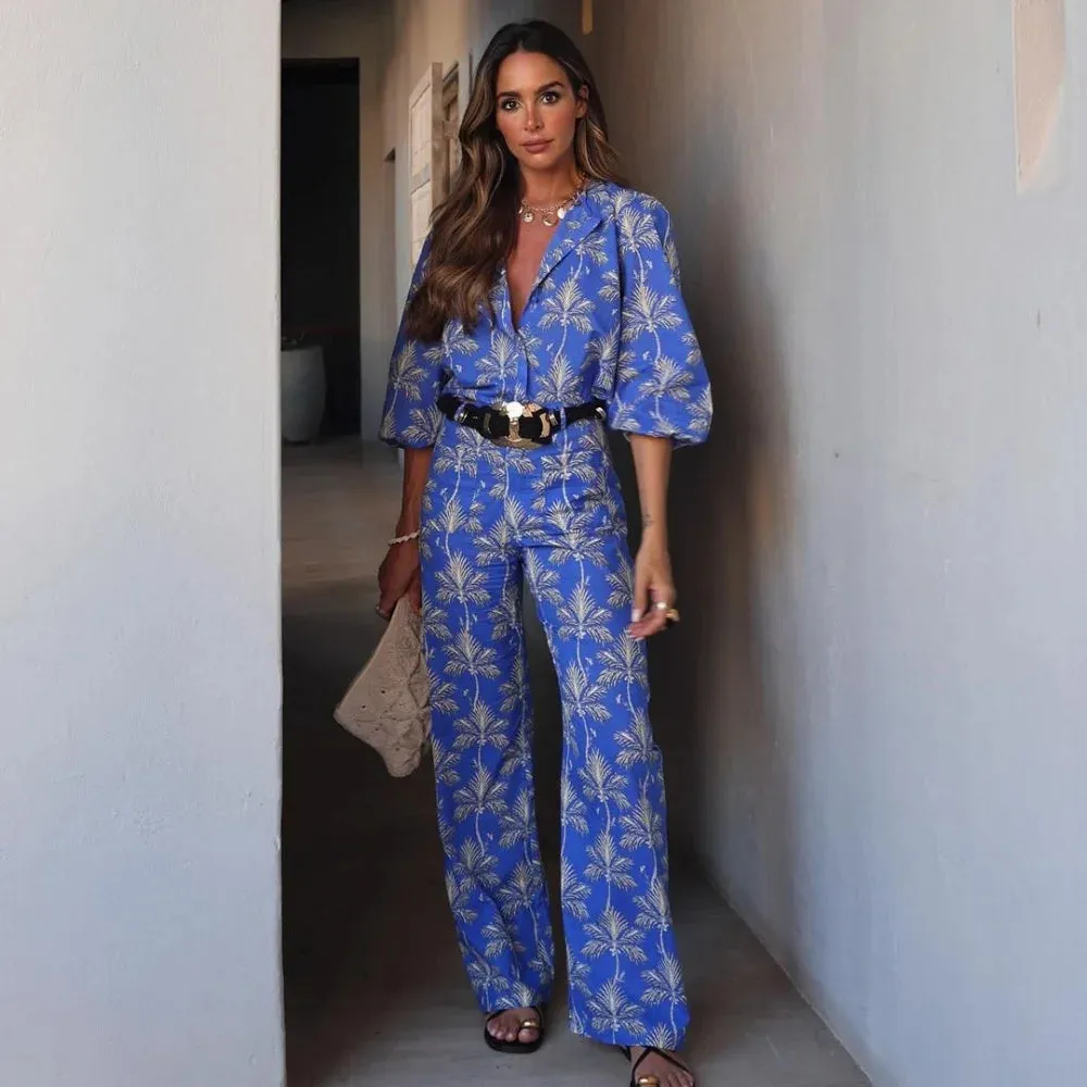 Casual Versatile Round Neck - Wide Leg Pants Set