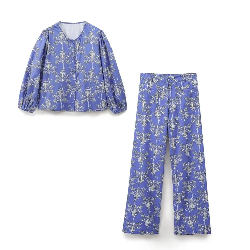 Casual Versatile Round Neck - Wide Leg Pants Set