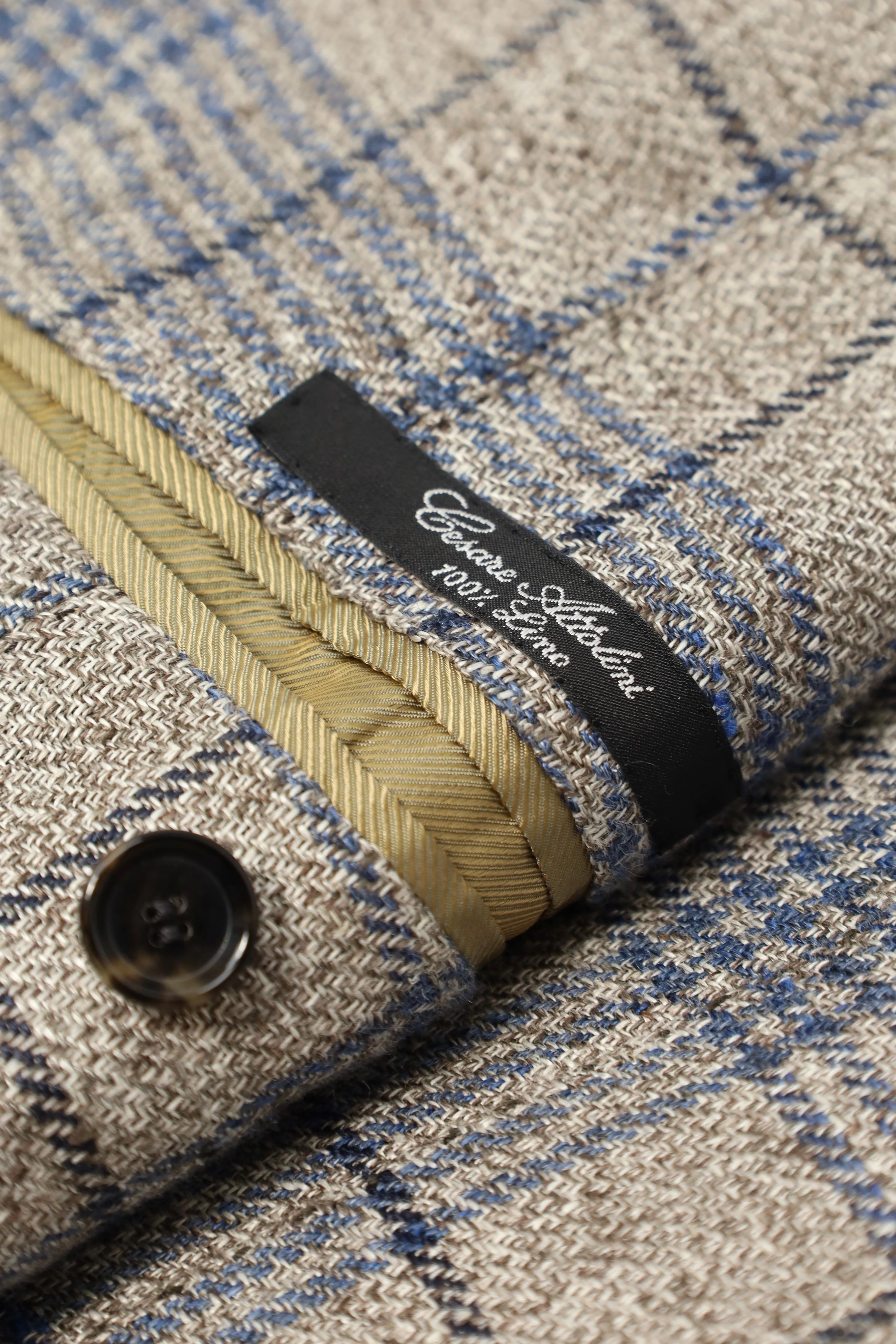 Cesare Attolini Taupe Windowpane Linen Blazer