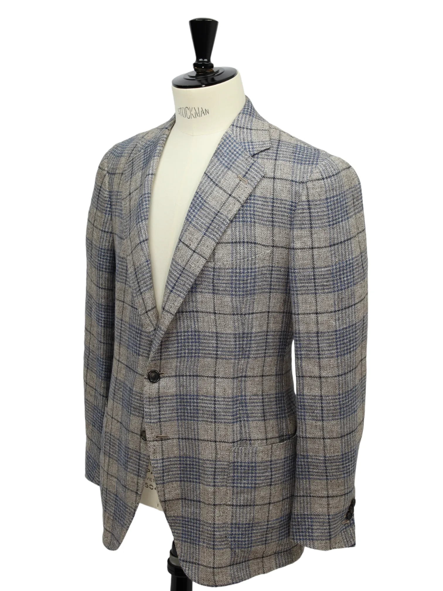 Cesare Attolini Taupe Windowpane Linen Blazer