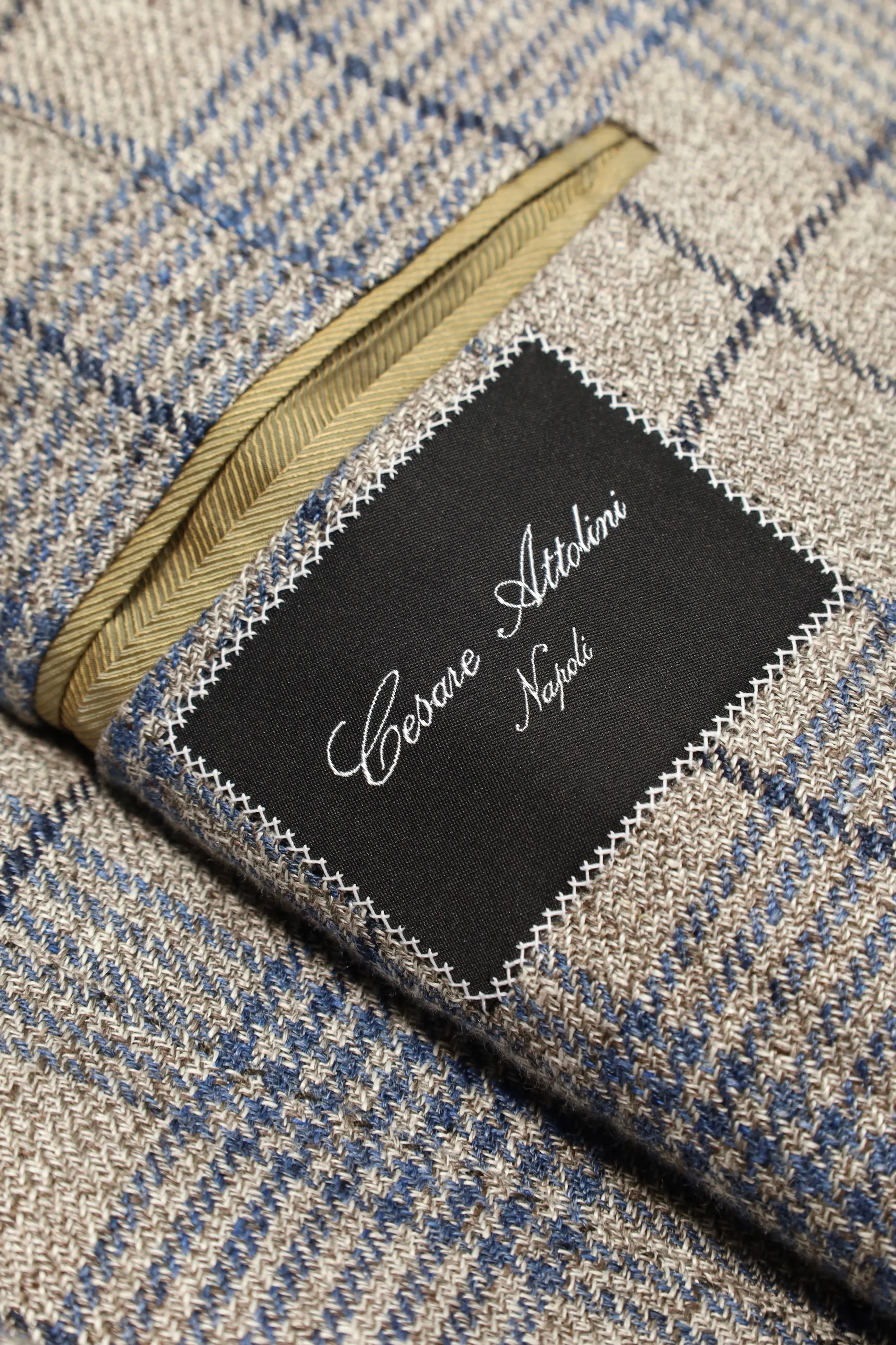 Cesare Attolini Taupe Windowpane Linen Blazer
