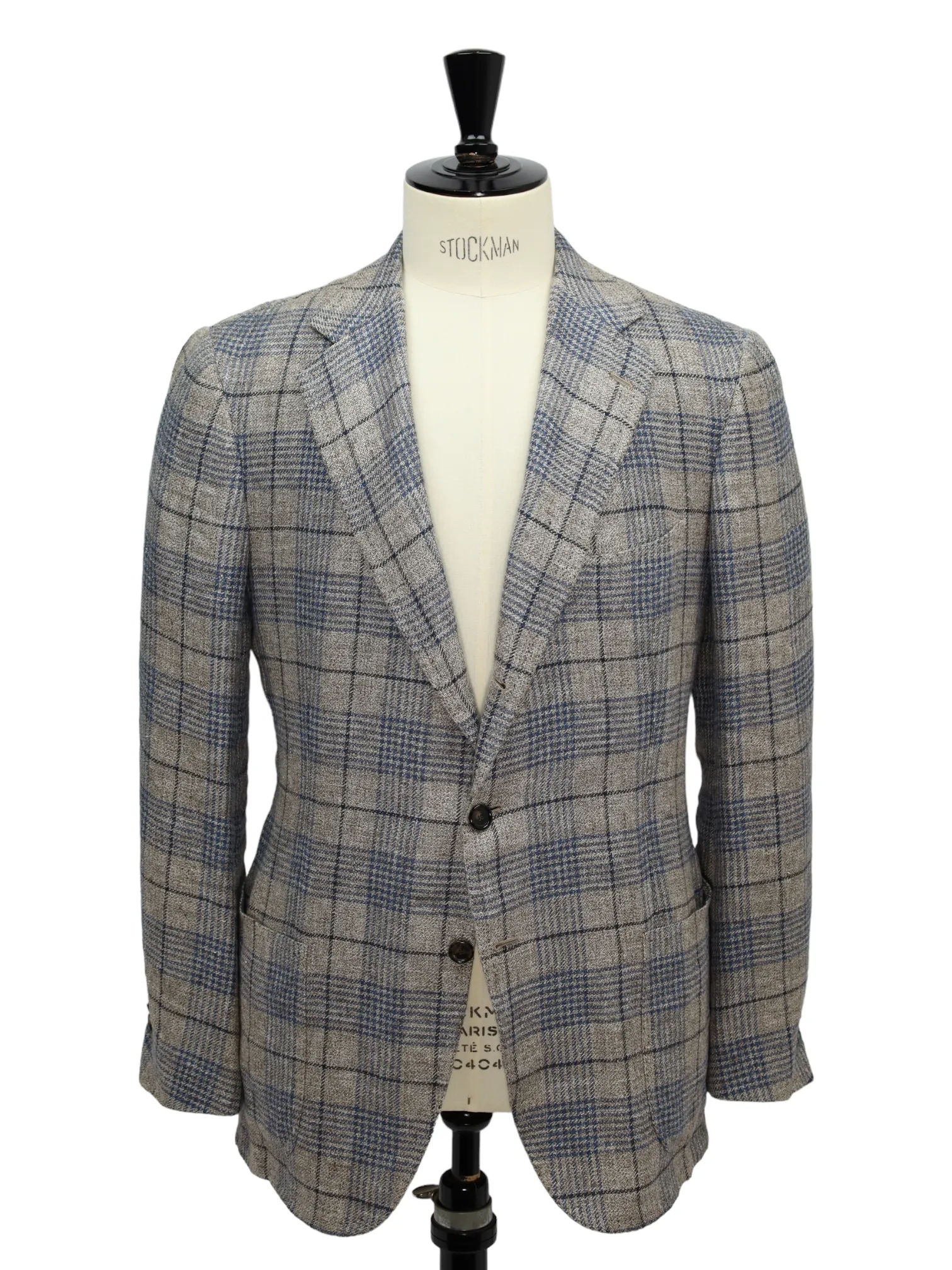 Cesare Attolini Taupe Windowpane Linen Blazer