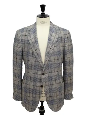 Cesare Attolini Taupe Windowpane Linen Blazer