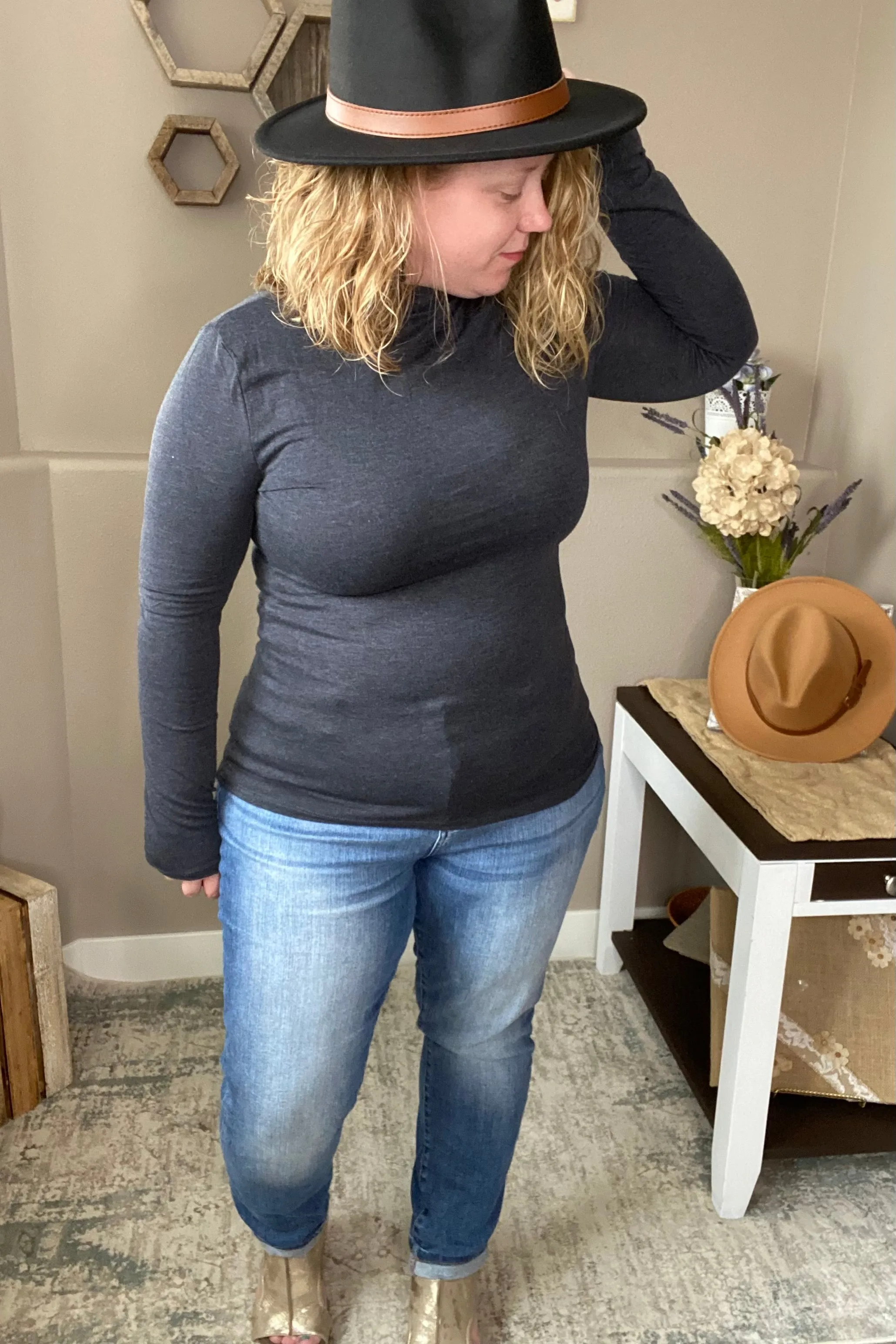 Charcoal Mock Neck Long Sleeve Tee