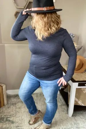 Charcoal Mock Neck Long Sleeve Tee