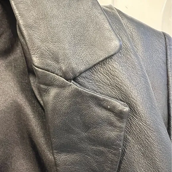 Charles Klein Black Leather Classic Button Blazer Jacket