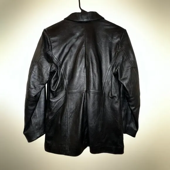 Charles Klein Black Leather Classic Button Blazer Jacket