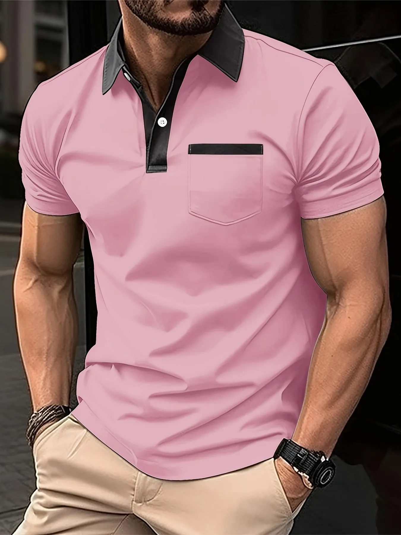 Classic Cotton Polo Shirt for Men with Short Sleeves for Golf