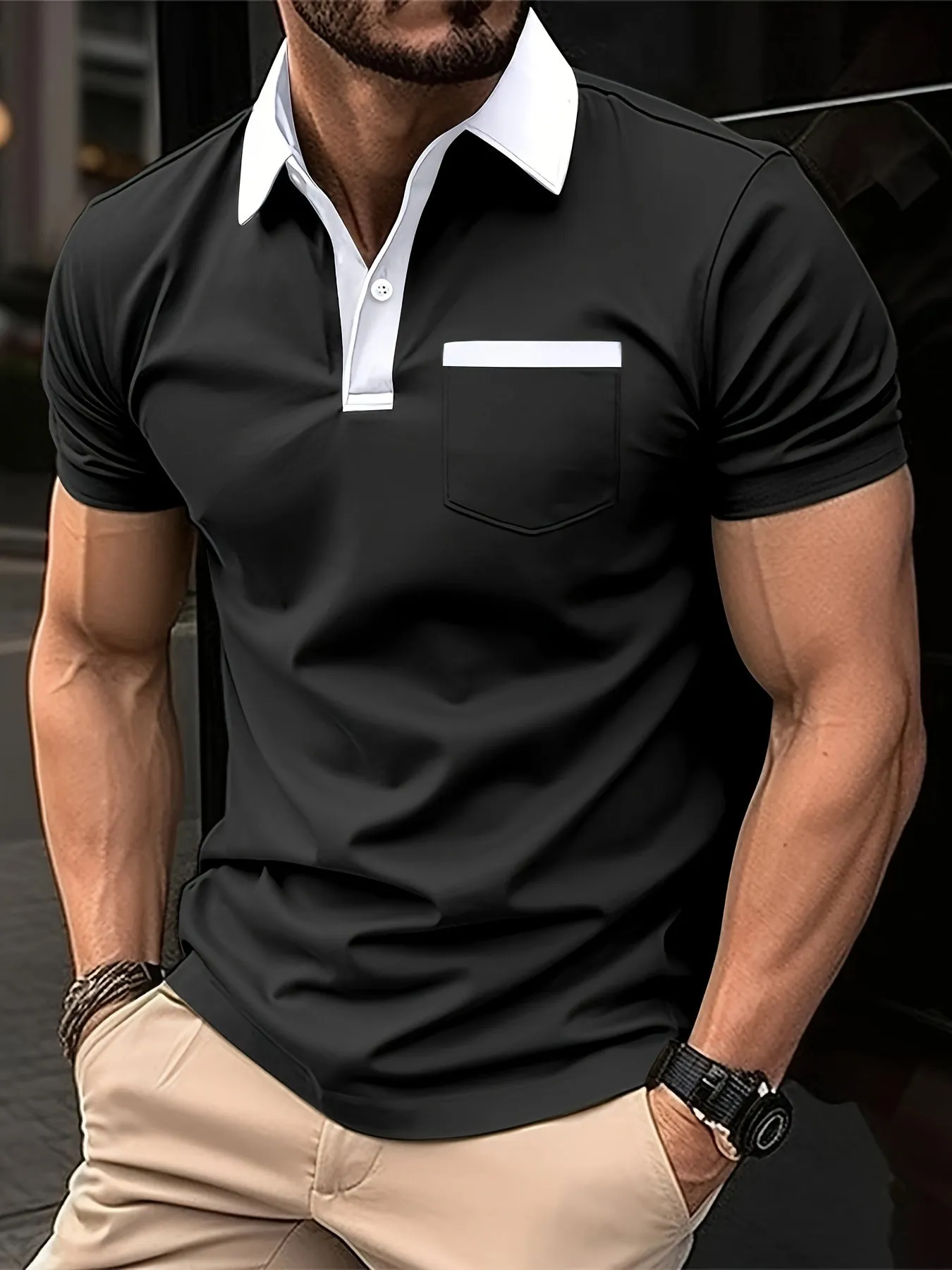 Classic Cotton Polo Shirt for Men with Short Sleeves for Golf
