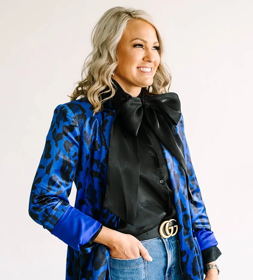 Cobalt Animal Print Velvet Blazer