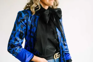 Cobalt Animal Print Velvet Blazer