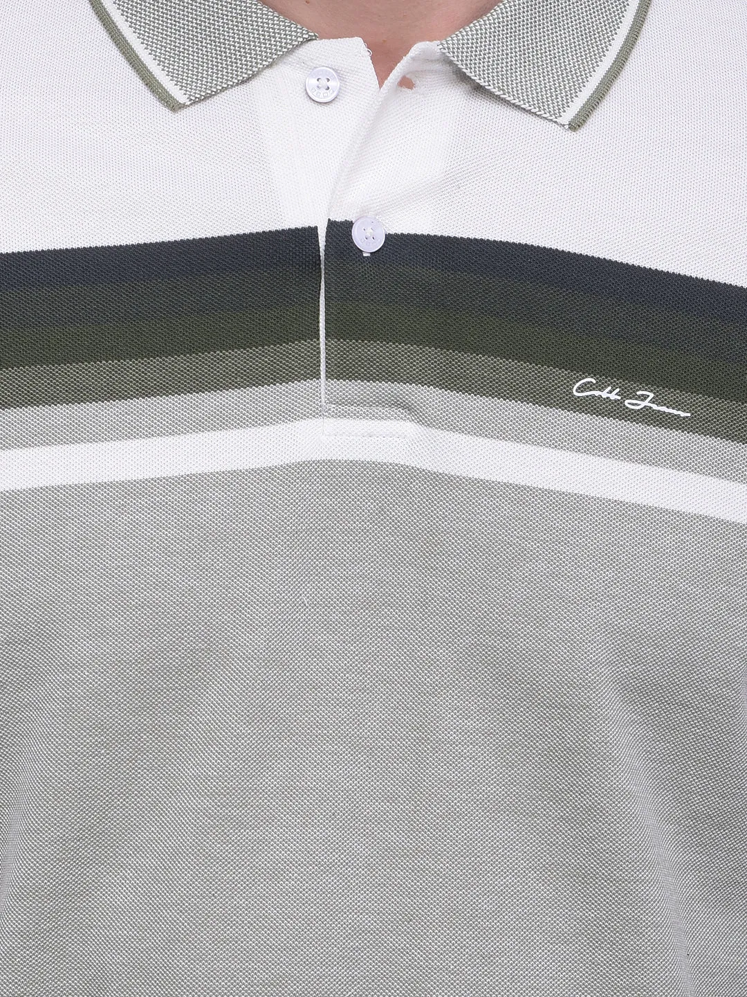 COBB LIGHT GREEN STRIPED POLO NECK T-SHIRT