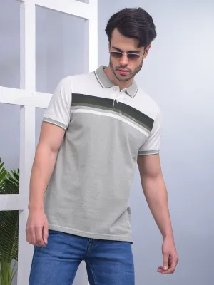 COBB LIGHT GREEN STRIPED POLO NECK T-SHIRT