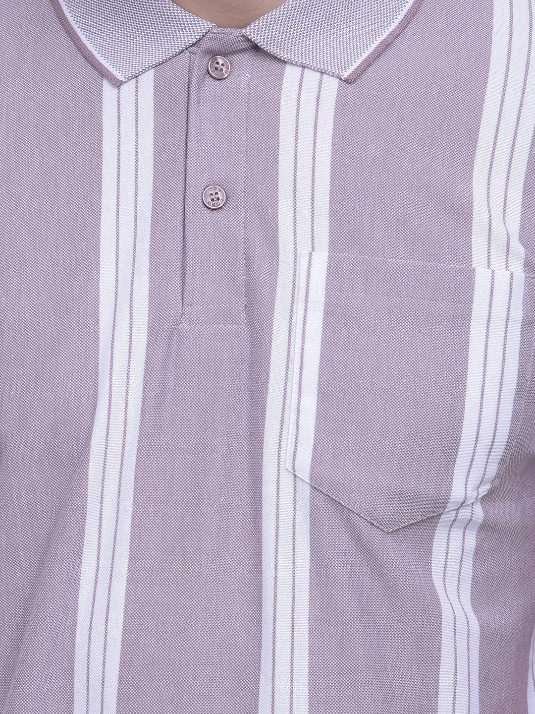 COBB LIGHT MAUVE STRIPED POLO NECK T-SHIRT