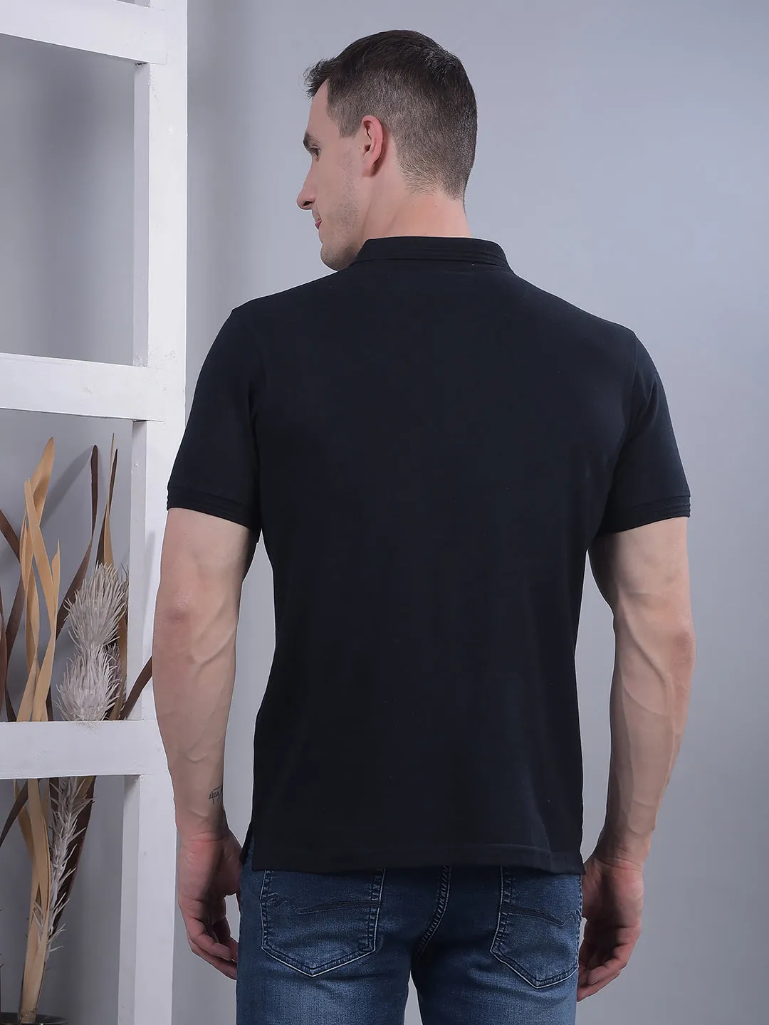 COBB NAVY BLUE PRINTED POLO NECK T-SHIRT