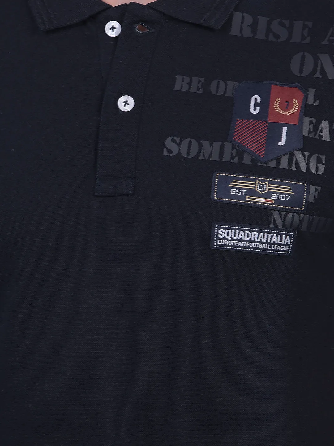 COBB NAVY BLUE PRINTED POLO NECK T-SHIRT