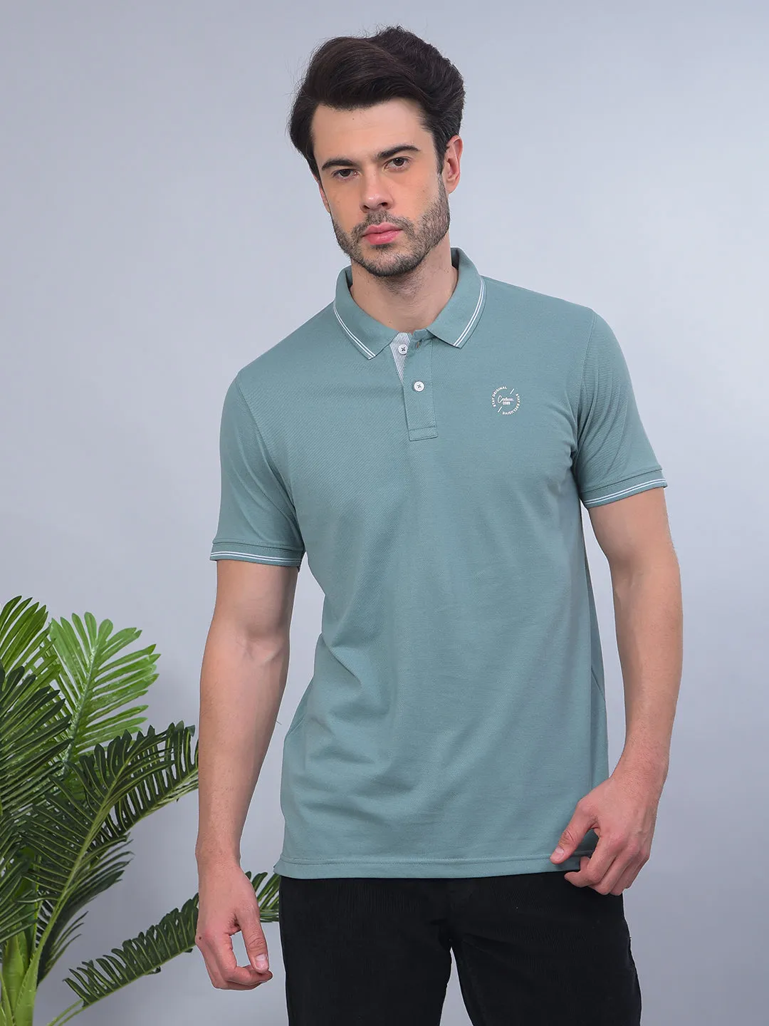 COBB SOLID DARK AQUA POLO NECK T-SHIRT