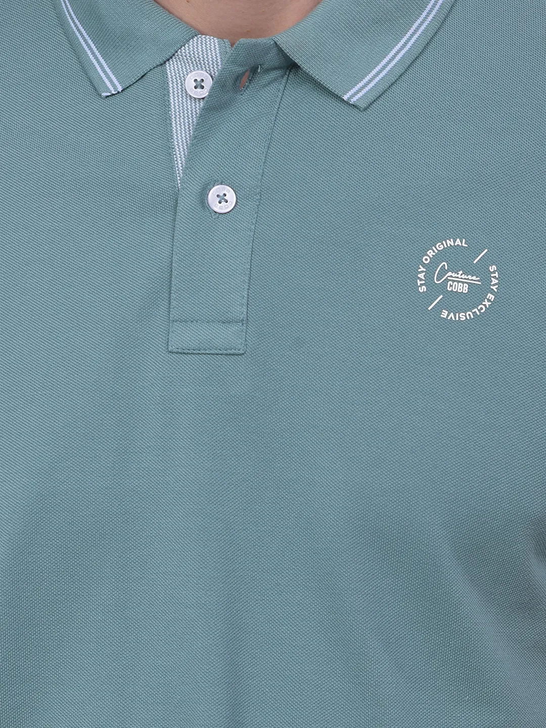 COBB SOLID DARK AQUA POLO NECK T-SHIRT
