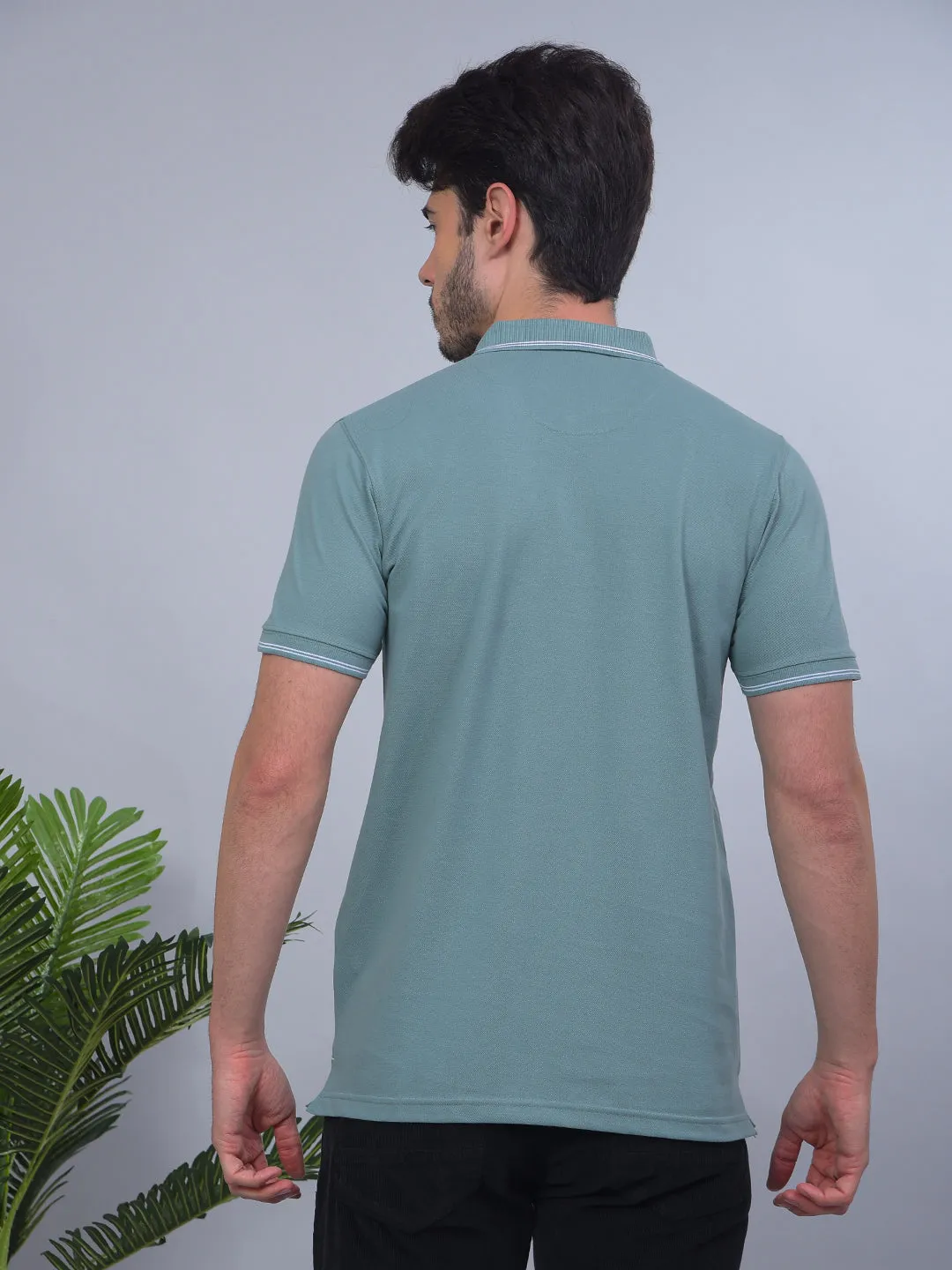 COBB SOLID DARK AQUA POLO NECK T-SHIRT