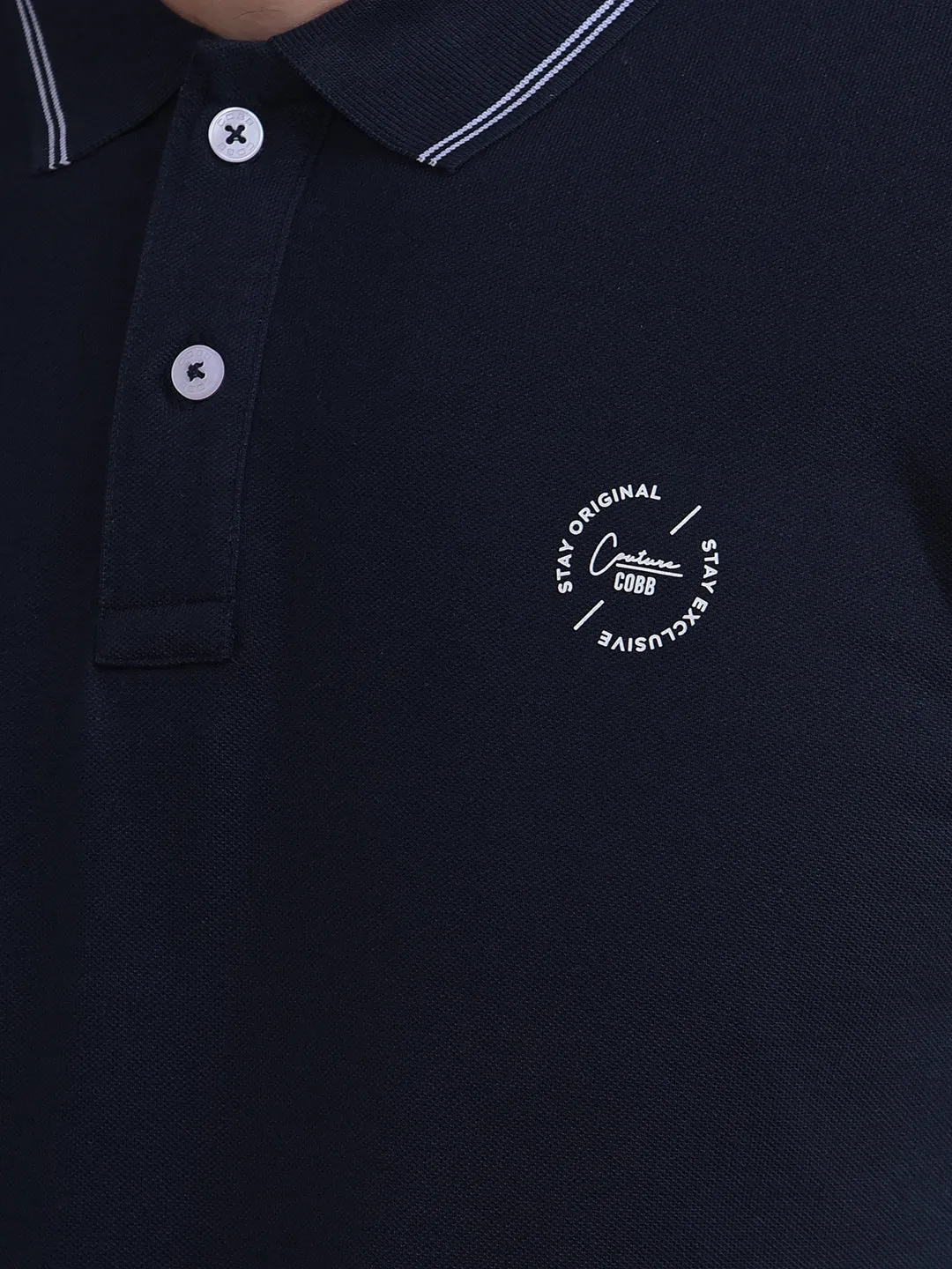 COBB SOLID NAVY BLUE POLO NECK T-SHIRT
