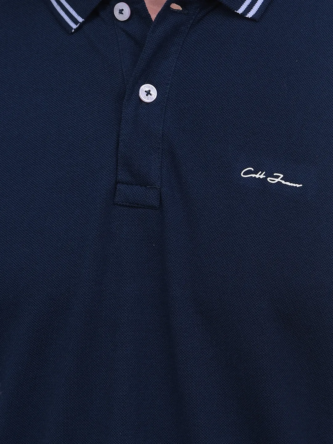 COBB SOLID NAVY BLUE POLO NECK T-SHIRT