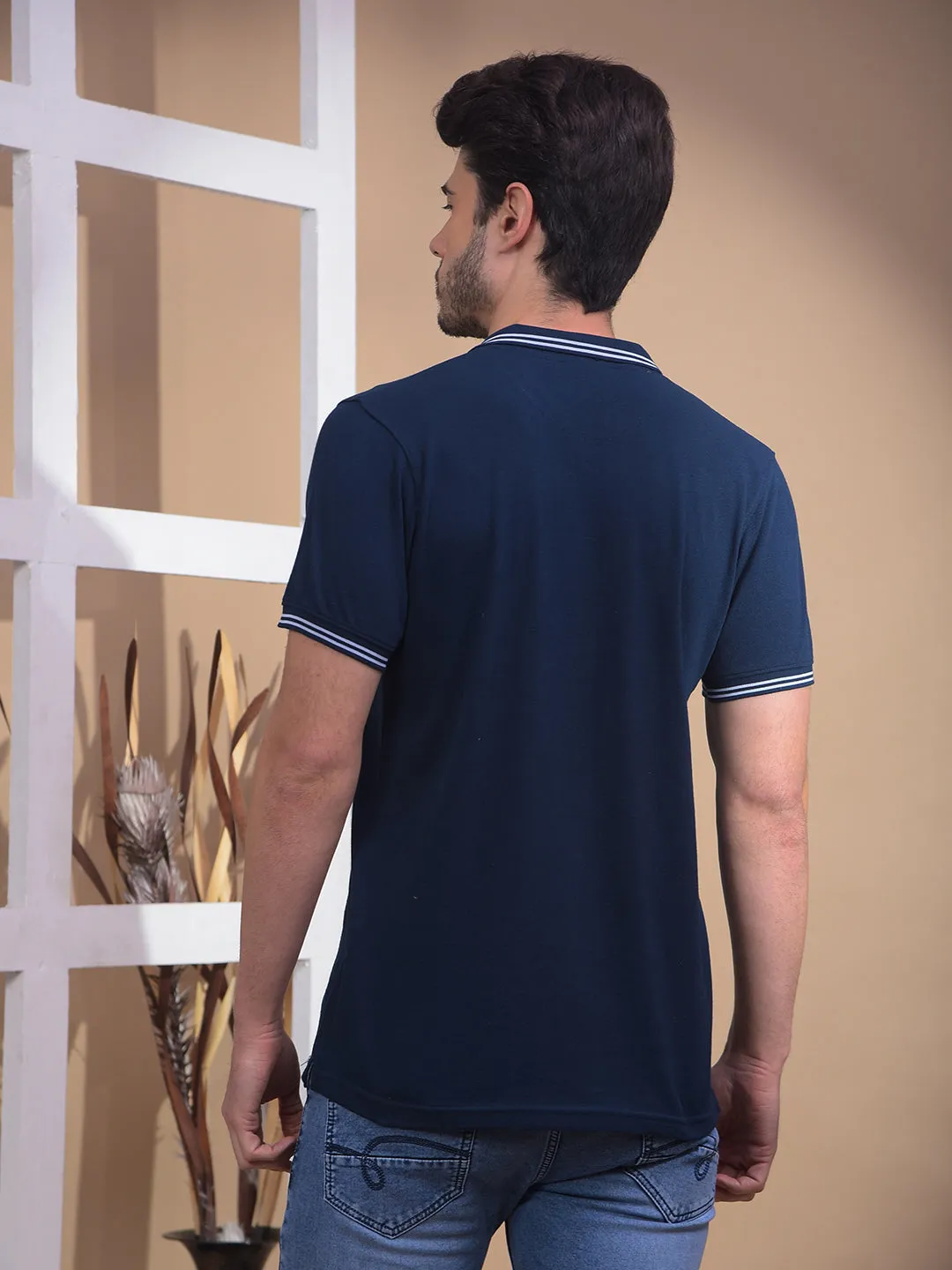 COBB SOLID NAVY BLUE POLO NECK T-SHIRT