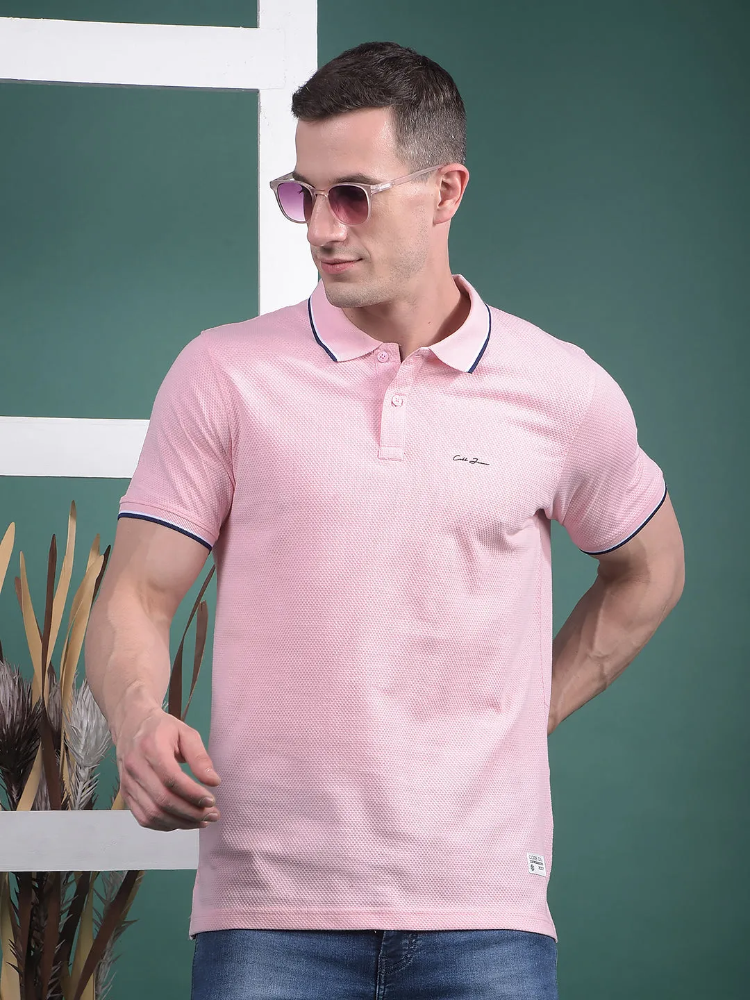 COBB SOLID PINK POLO NECK T-SHIRT