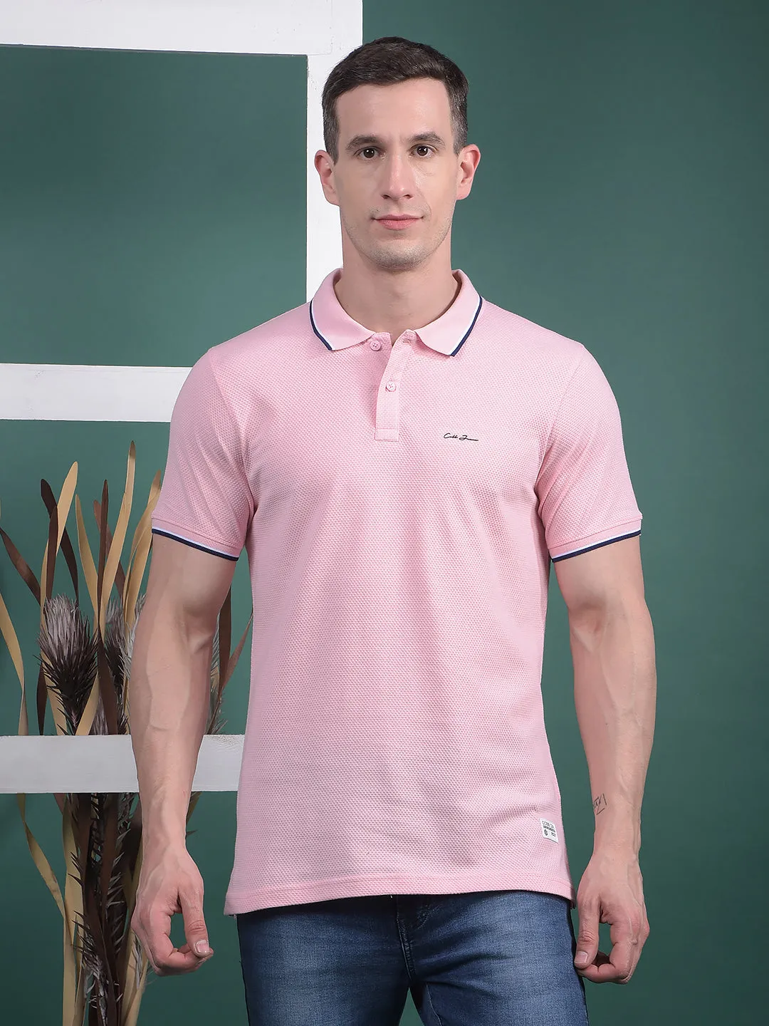 COBB SOLID PINK POLO NECK T-SHIRT