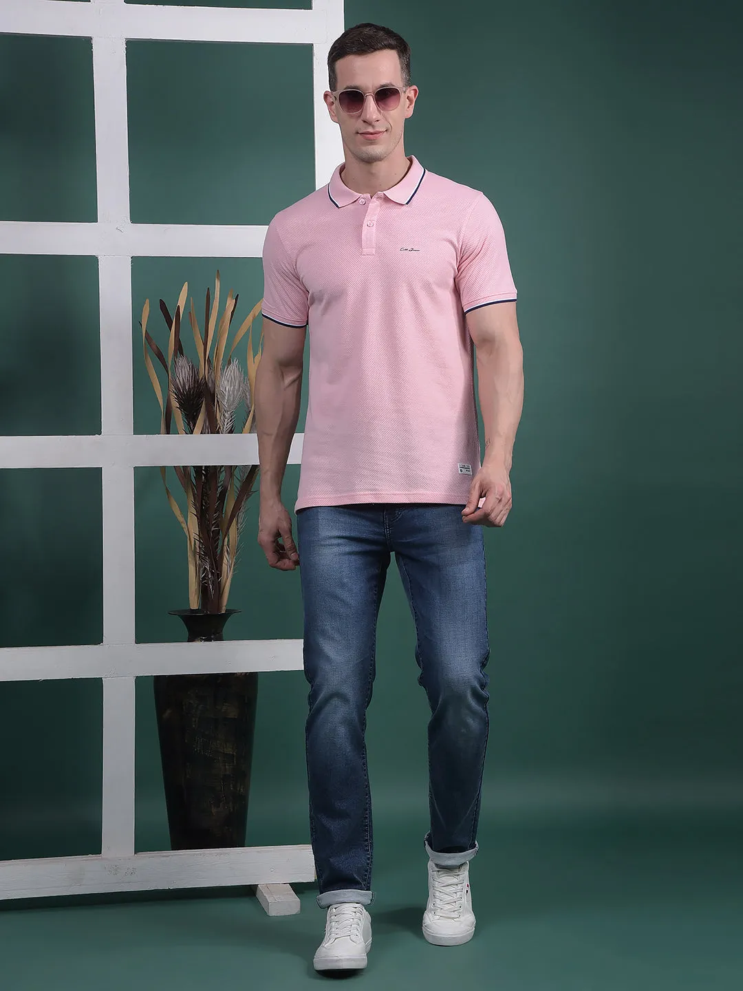 COBB SOLID PINK POLO NECK T-SHIRT
