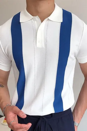 Color Stitching Men's Casual Knitted Polo Shirt