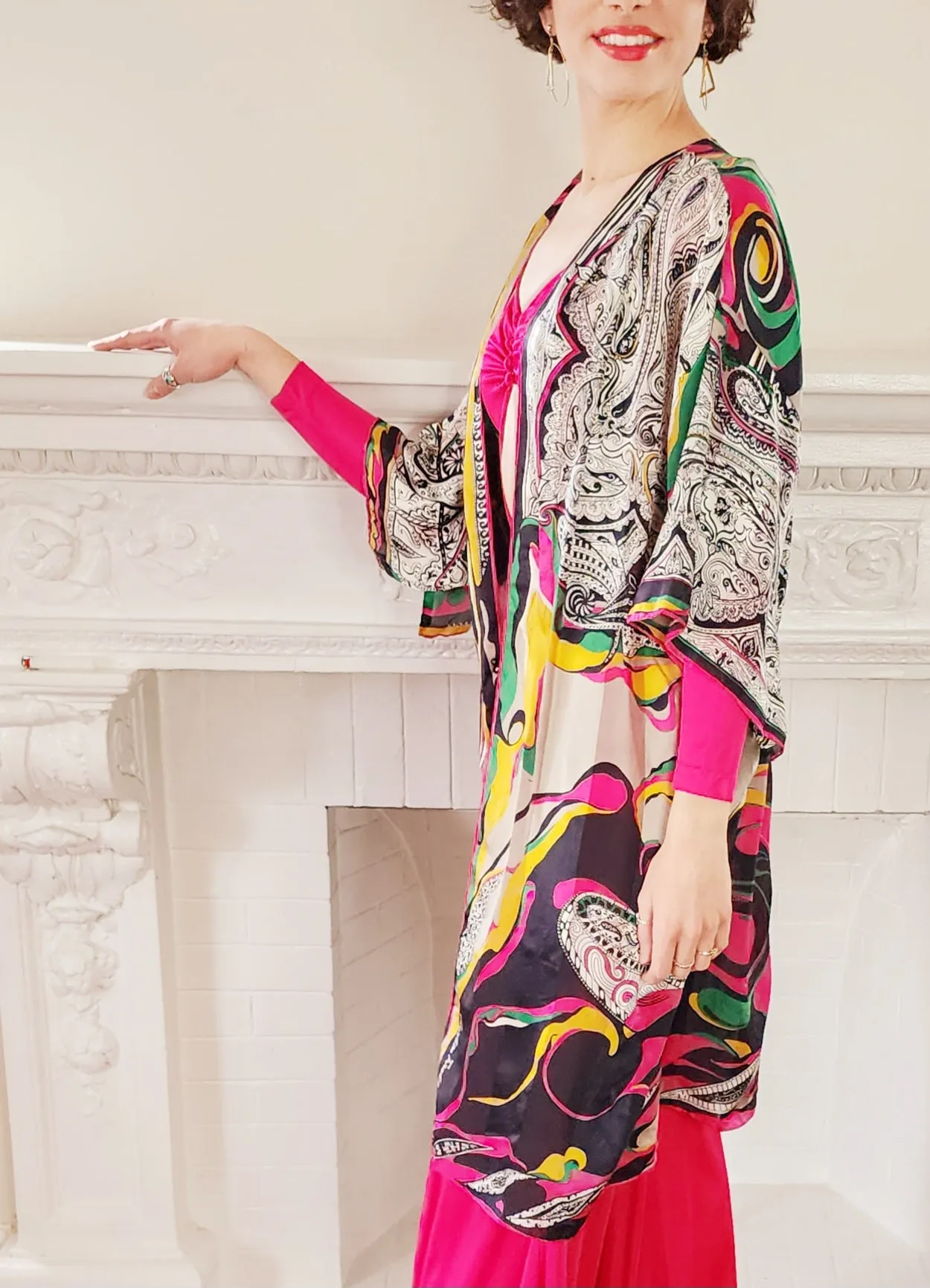 Colorful Silk Print Duster / Psychedelic Robe by Christian Fischbacher  Christian Fischbacher / One Size
