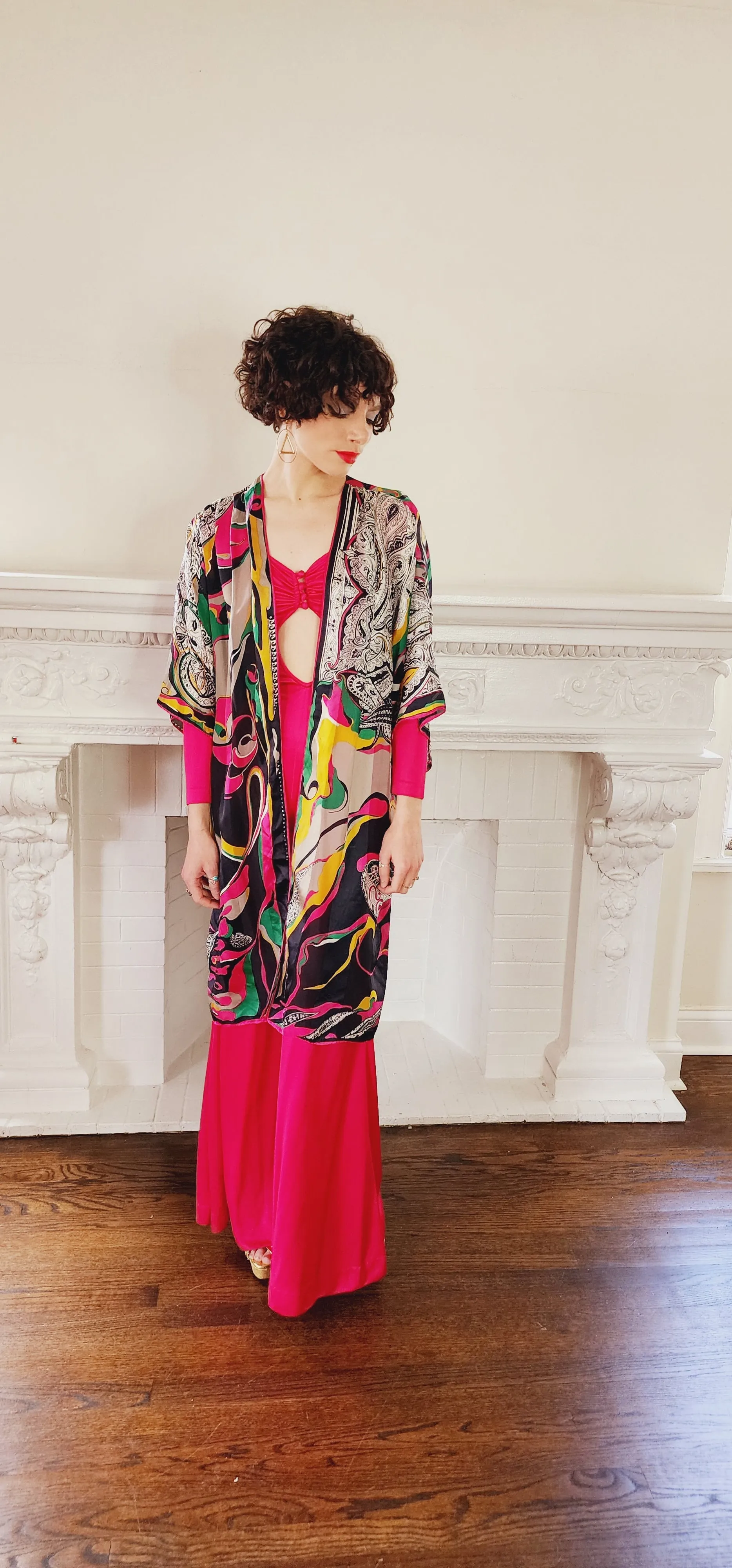 Colorful Silk Print Duster / Psychedelic Robe by Christian Fischbacher  Christian Fischbacher / One Size