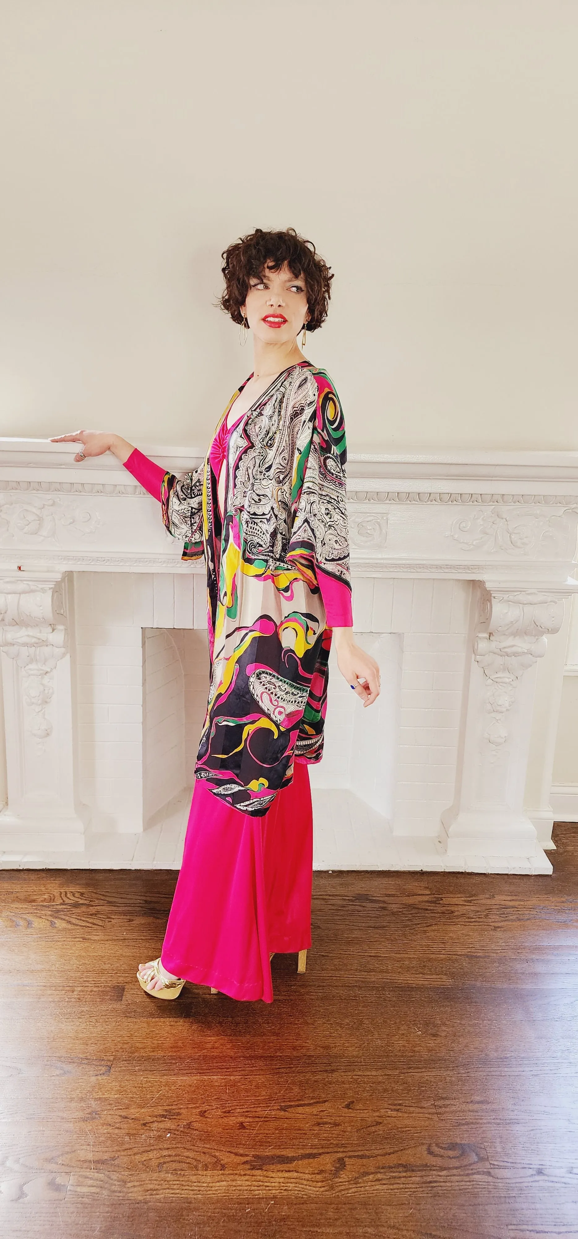 Colorful Silk Print Duster / Psychedelic Robe by Christian Fischbacher  Christian Fischbacher / One Size