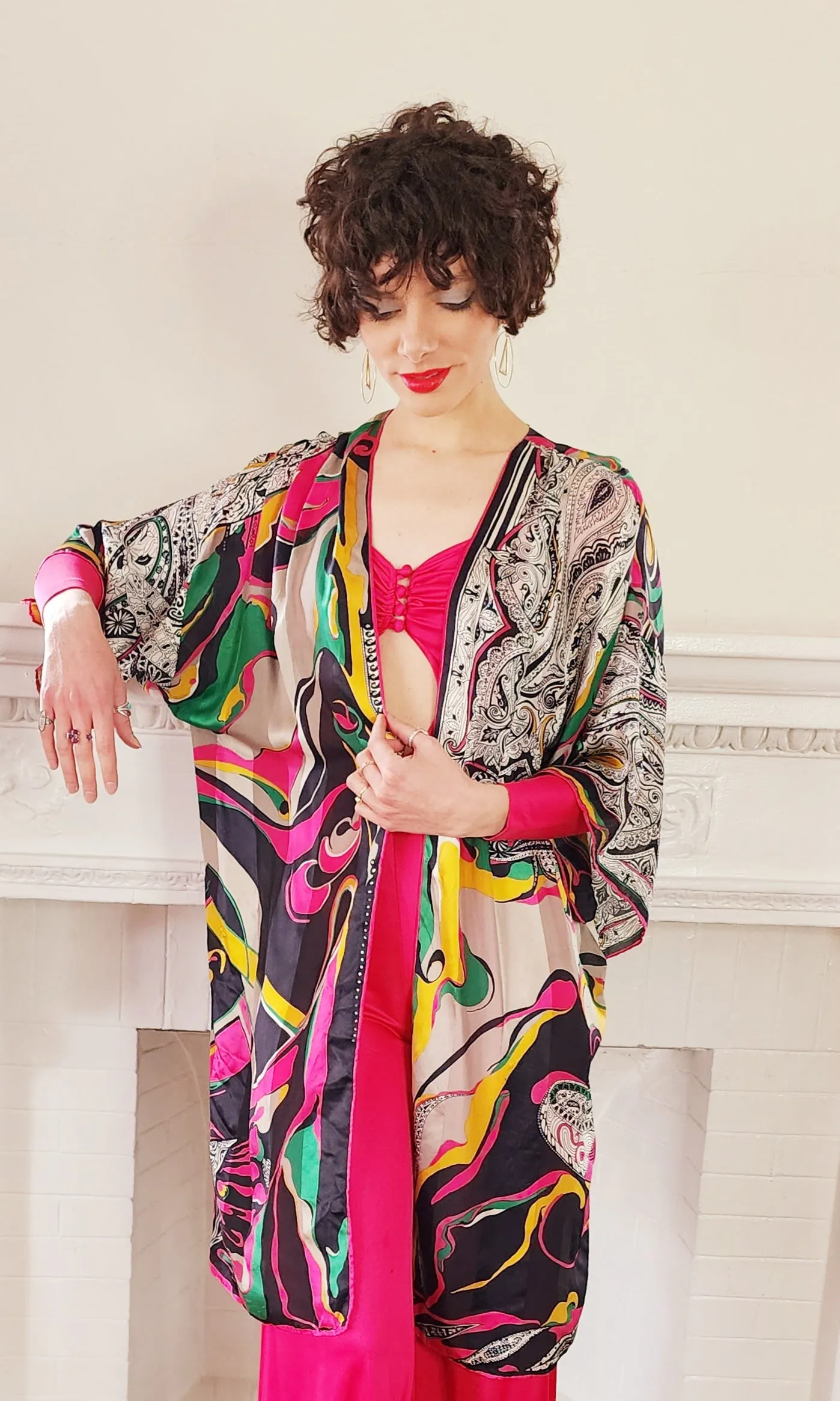 Colorful Silk Print Duster / Psychedelic Robe by Christian Fischbacher  Christian Fischbacher / One Size