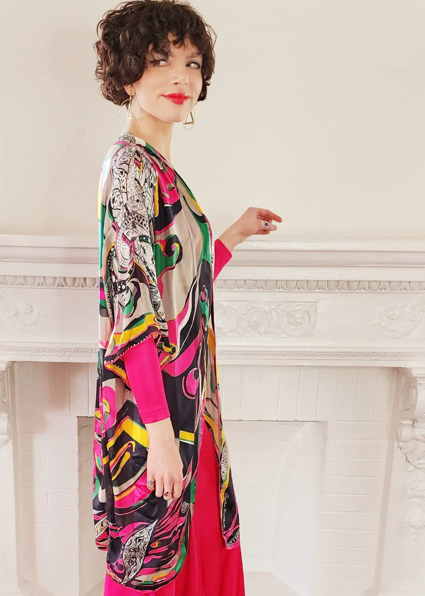 Colorful Silk Print Duster / Psychedelic Robe by Christian Fischbacher  Christian Fischbacher / One Size