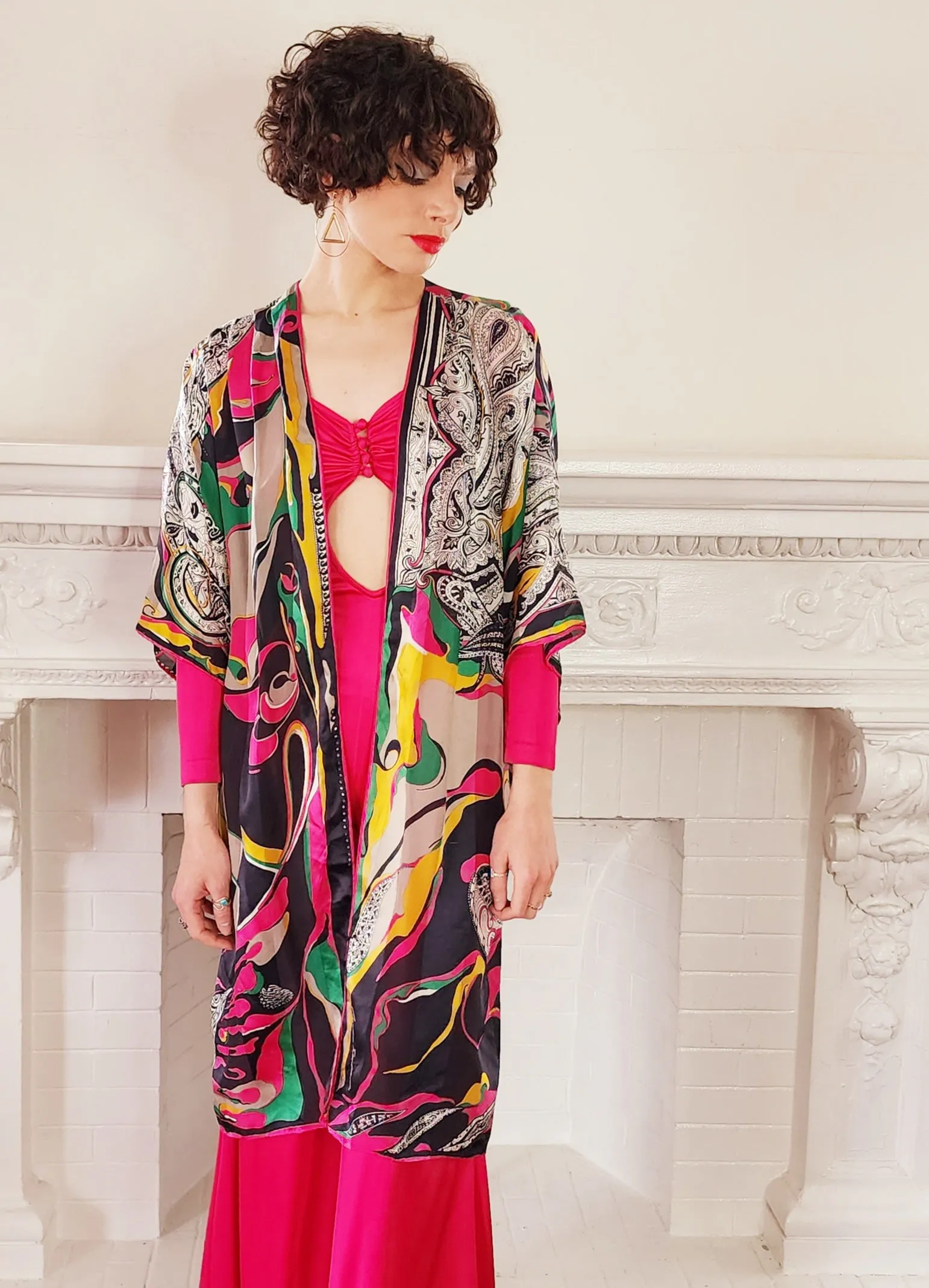 Colorful Silk Print Duster / Psychedelic Robe by Christian Fischbacher  Christian Fischbacher / One Size