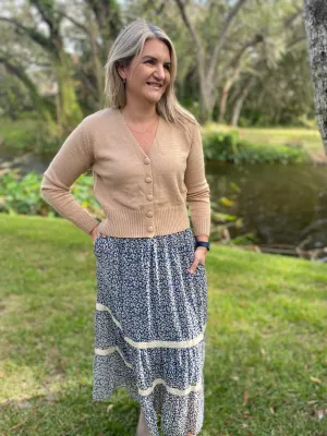 Cornflower Blue Tiered Midi Skirt