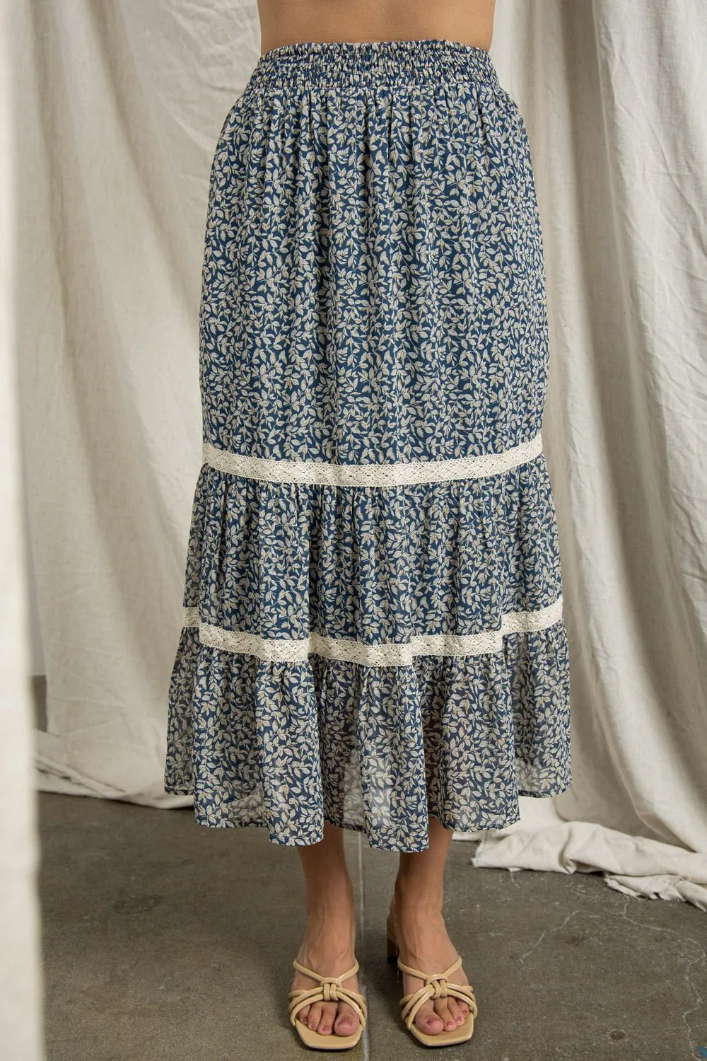 Cornflower Blue Tiered Midi Skirt