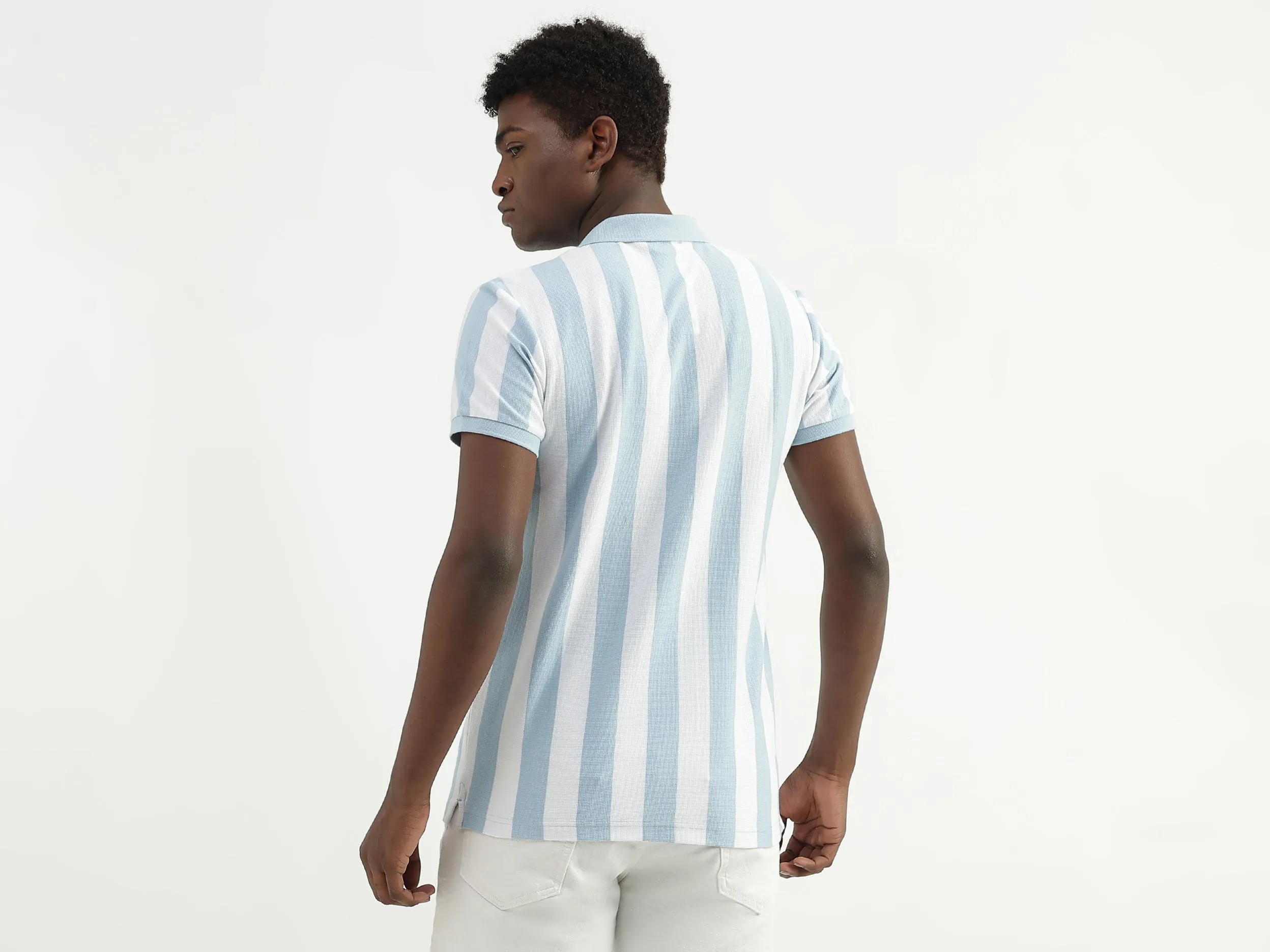 Cotton Striped Polo Collar Mens T-shirts
