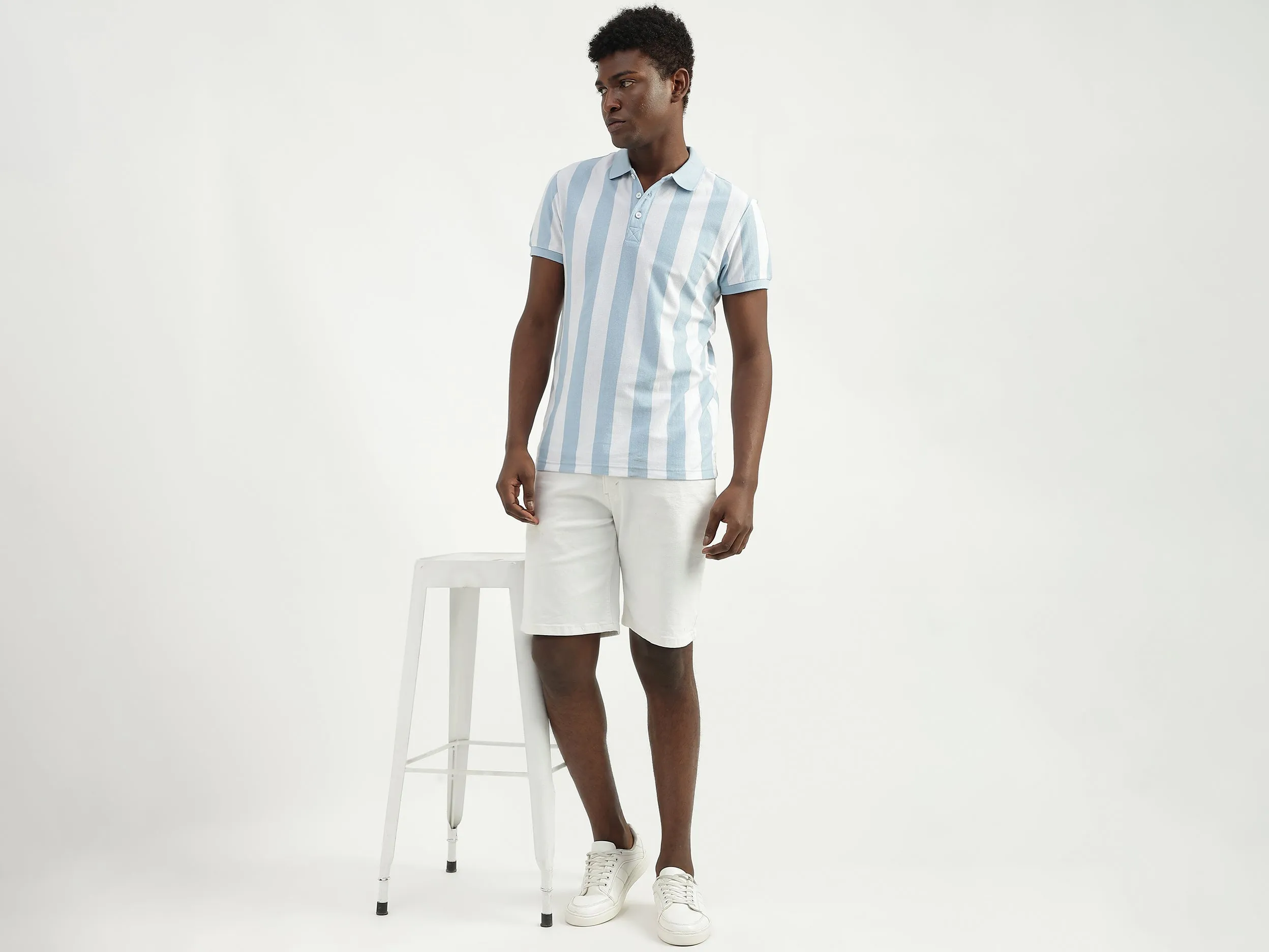 Cotton Striped Polo Collar Mens T-shirts