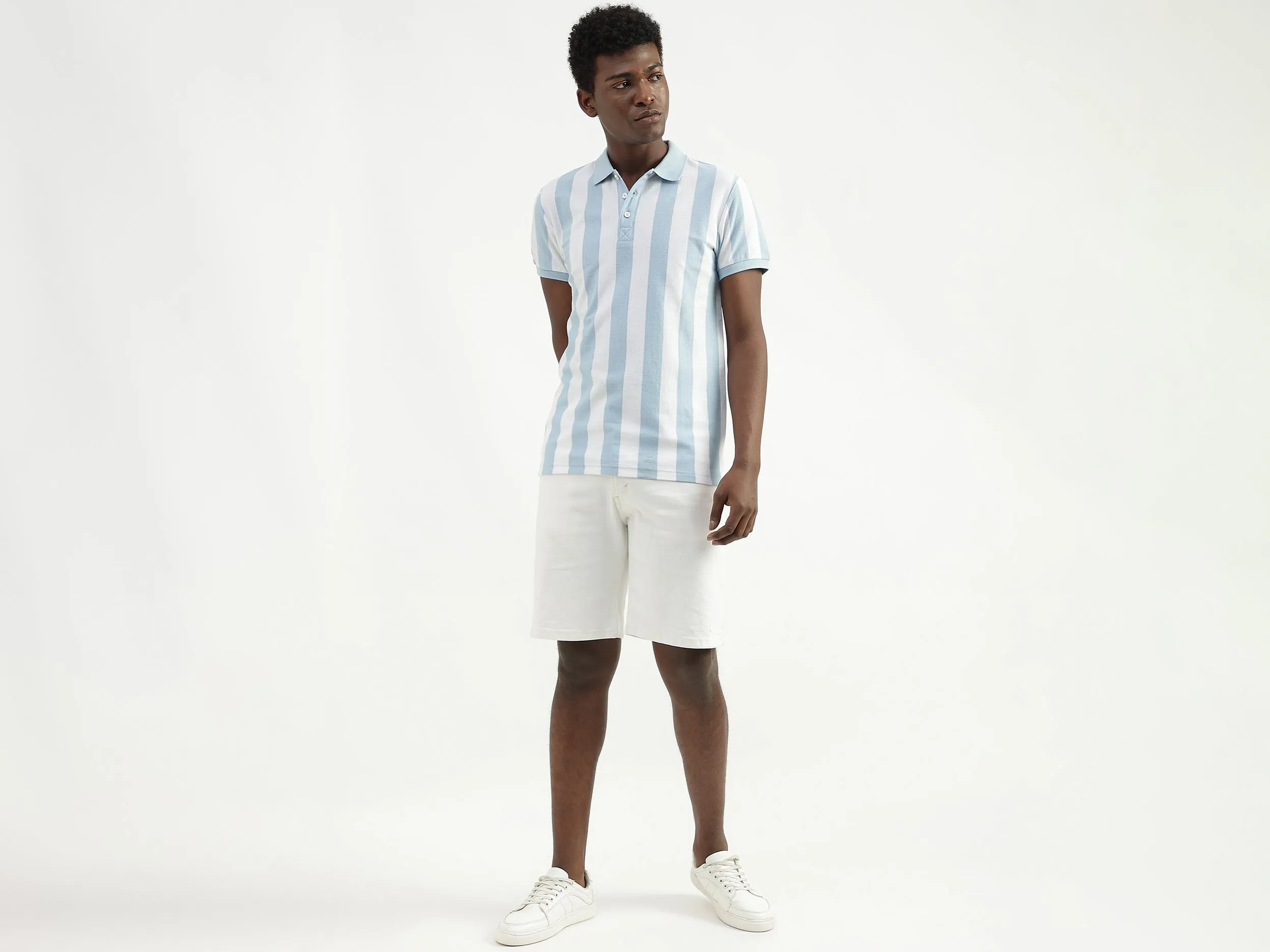 Cotton Striped Polo Collar Mens T-shirts
