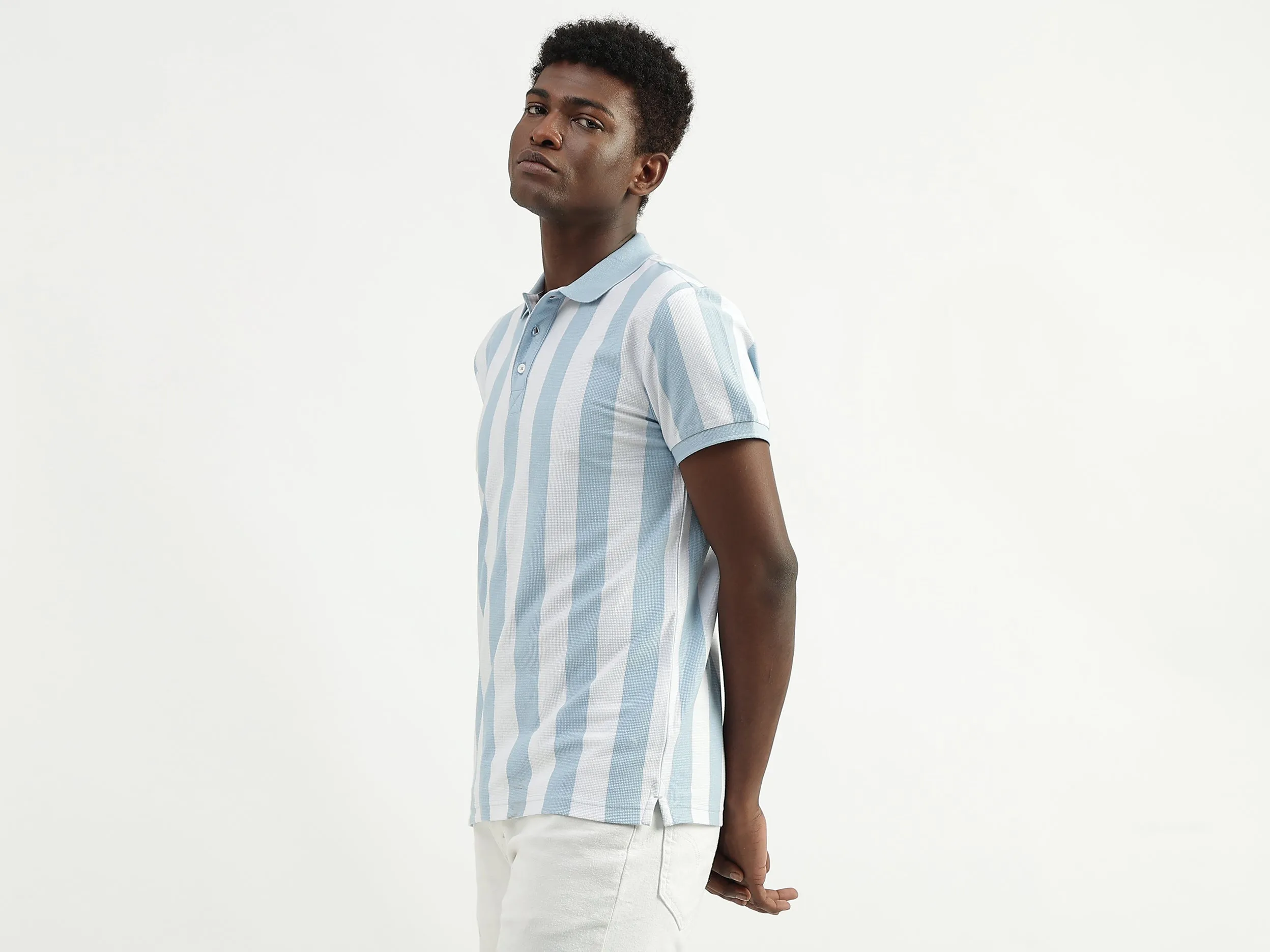 Cotton Striped Polo Collar Mens T-shirts