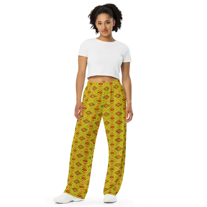 Cozy Yellow Wide Leg Pants in Geometric Pattern
