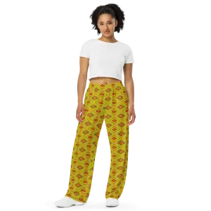 Cozy Yellow Wide Leg Pants in Geometric Pattern