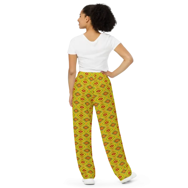 Cozy Yellow Wide Leg Pants in Geometric Pattern