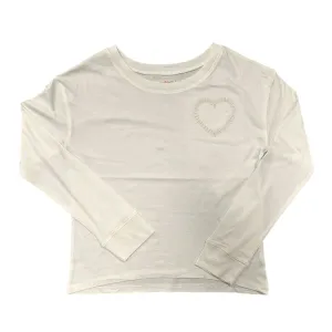 CREAM LONG SLEEVE HEART APPLIQUE TOP