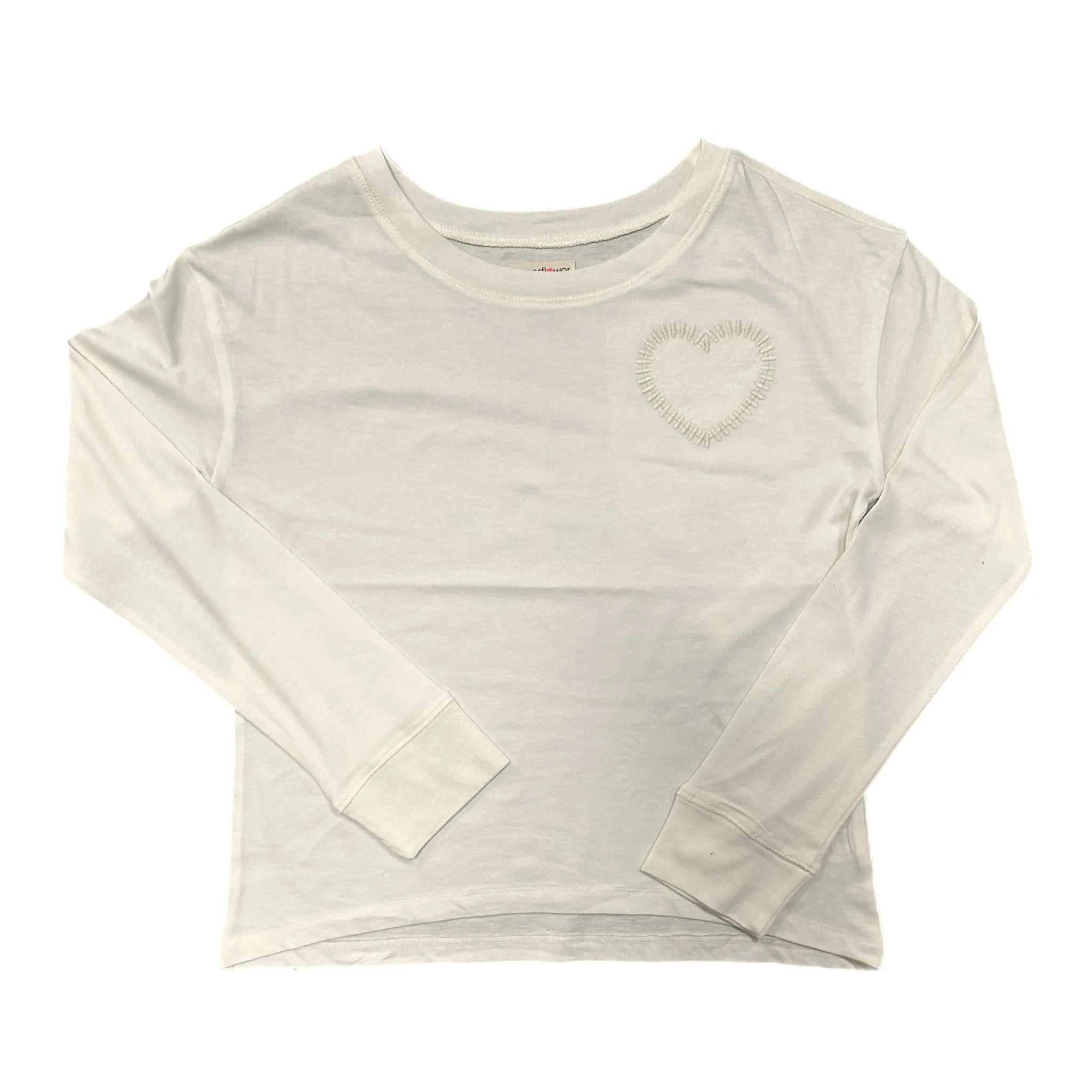 CREAM LONG SLEEVE HEART APPLIQUE TOP
